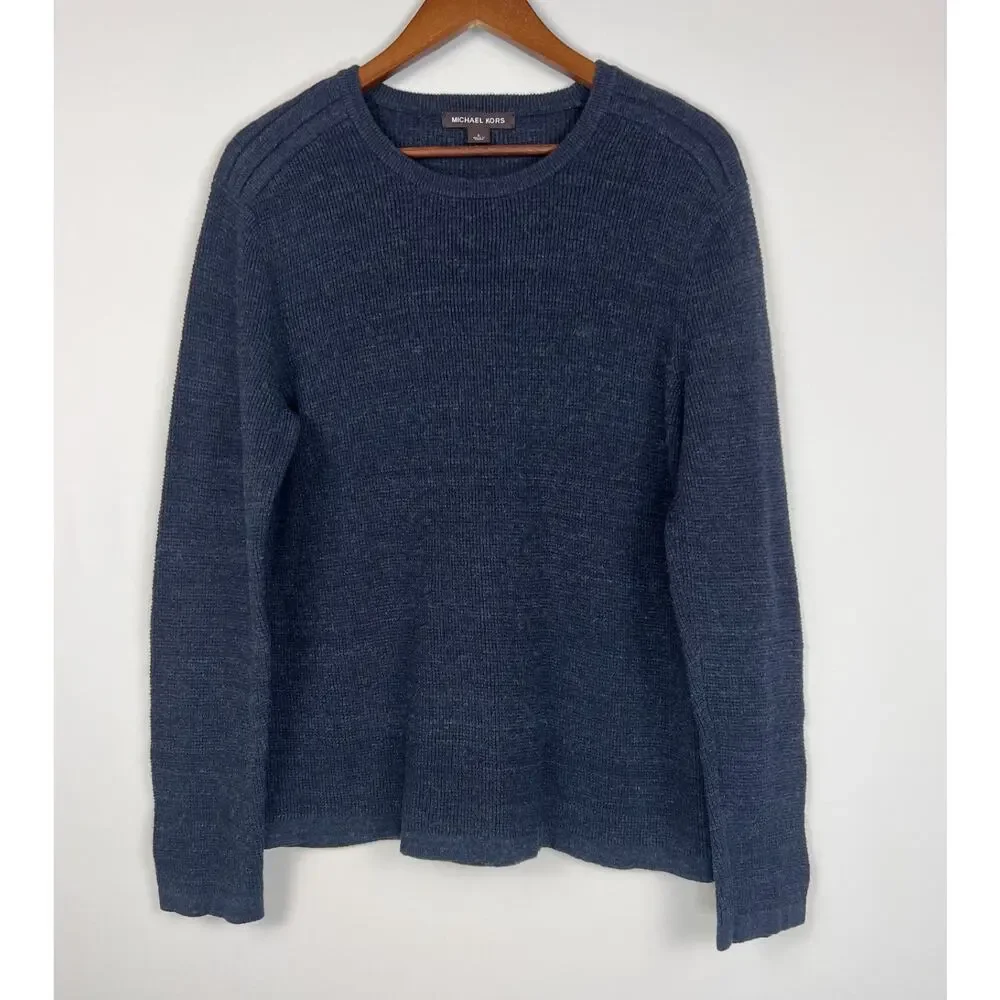 Michael Kors Navy Blue Crewneck Knit Sweater Long Sleeve Mens size L - Picture 7 of 7